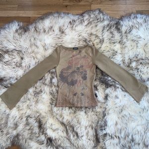 Y2K vintage XOXO stretchy knit bell sleeve rhinestone top